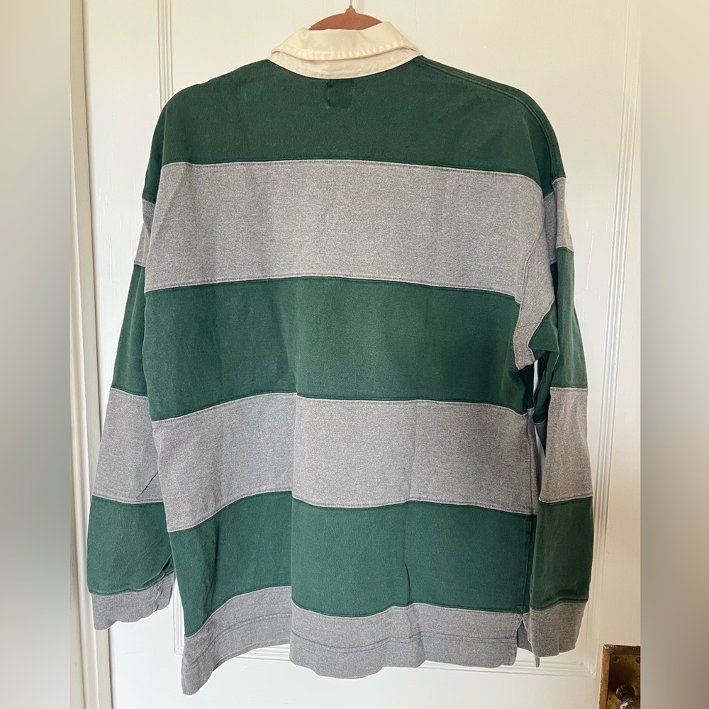 Vintage GAP Men’s Green Gray Striped Rugby Shirt Cream Collar Medium 100% Cotton - Picture 5 of 12
